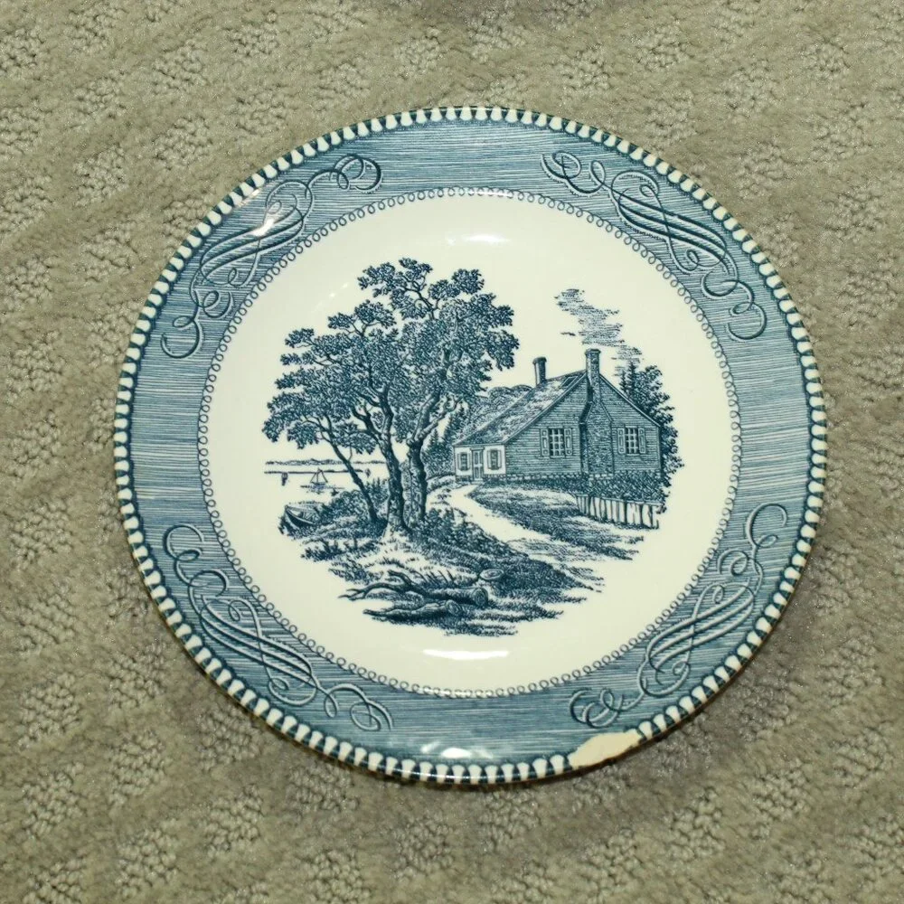 Set of 2 Currier & Ives Lake House Washington's Birthplace 7.25